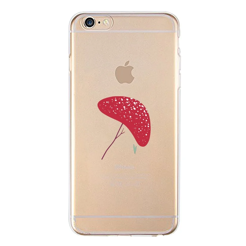 Mushroom Soft Clear TPU Phone Case For iPhone 4/4s 5 5s 6 6plus 7 8plus x Silicone Orchid Printed Cover Free Shipping | Мобильные
