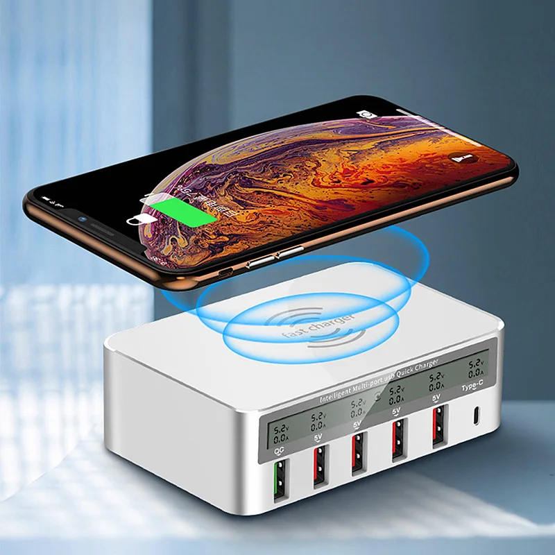 Беспроводное зарядное устройство и 5 портовое USB 2 в 1 быстрая зарядная станция QC 3 0