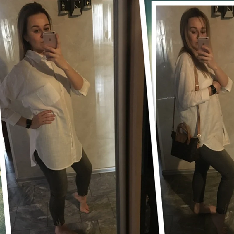 Блузка женская Свободная блузка рубашка с длинным рукавом Повседневная льняная