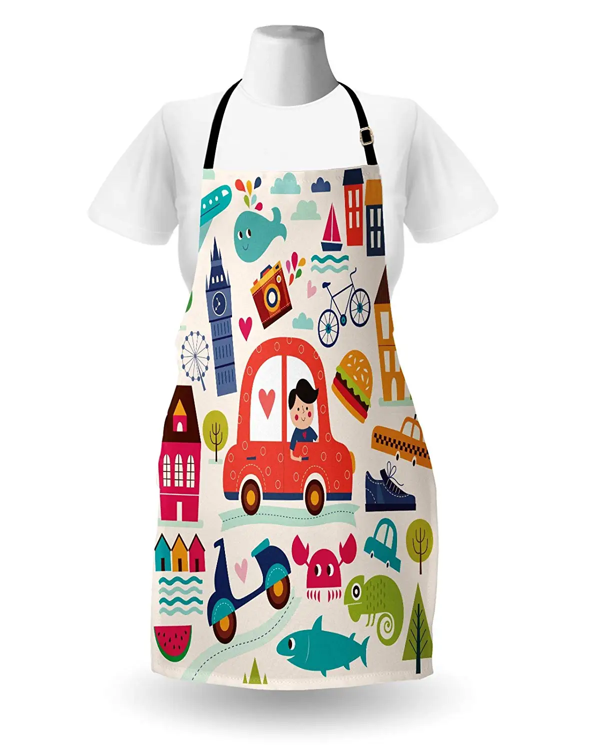 Фартук для автомобилей иллюстрация с человеком и летние Значки путешествий