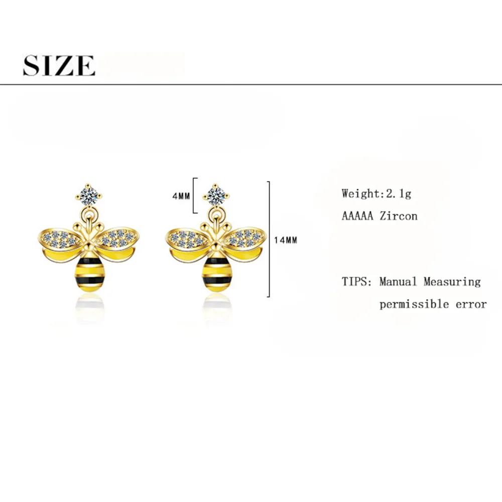 ANENJERY 925 Sterling Silver Epoxy Bee Earrings For Women Zircon oorbellen pendientes S-E766 | Украшения и аксессуары
