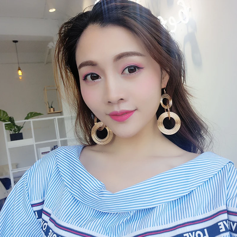 Rock Punk Big Round Geometric Gold Color Metal Long Dangle Earrings For Women Bohemian Party Exaggerated Fashion Jewelry | Украшения и