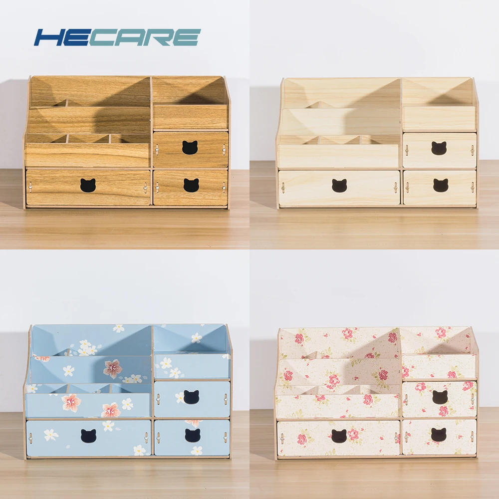 Pink Color Modern Desktop Wooden Office Organizer Home Bathroom Desk for Wood Boxes Gift Storage Box Drawer | Дом и сад