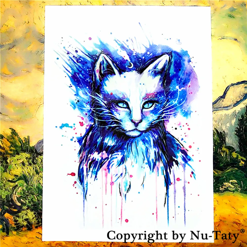 SHNAPIGN Милая синяя кошка временная татуировка боди-арт флэш-Татуировка наклейка s