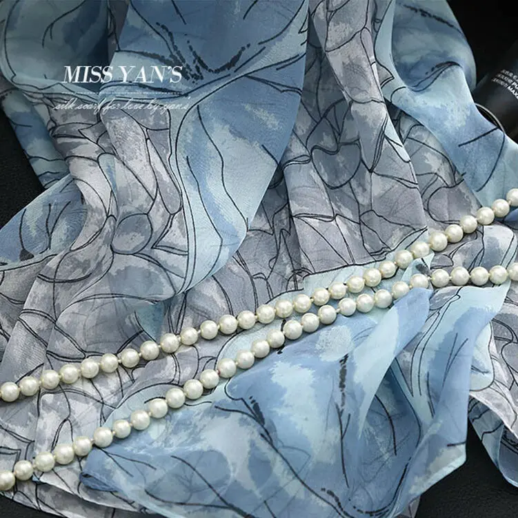 Женский шарф из натурального шелка модные синие шарфы в китайском стиле с