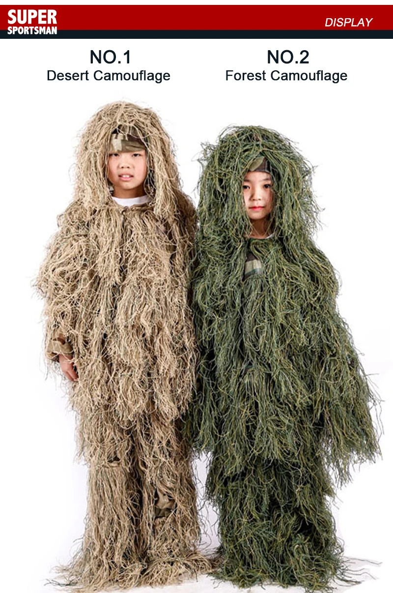 Детские джунгли мужские Ghillie костюм мальчик камуфляж снайпер Охота Одежда Дети Девочка лесной тактическая форма армейская боевая одежда