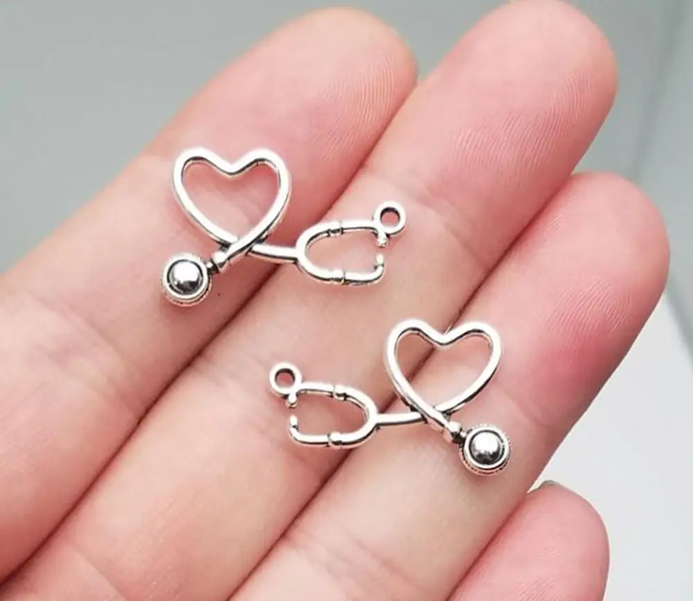 Подвеска стетоскоп с покрытием антикварным серебром 40 шт./лот 22x16 мм шармы для