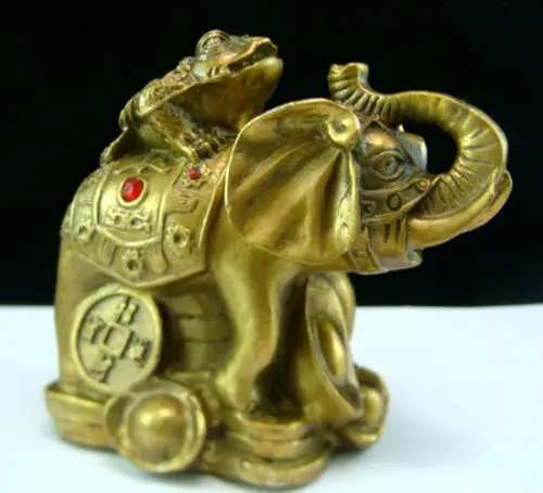 

FENG SHUI BRASS ELEPHANT statue ATOP MONEY FROG TOAD