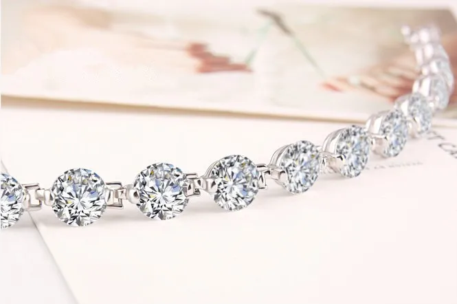 Оптовая продажа элегантная 2CT бесцветная 18K белая позолоченная ручная цепочка