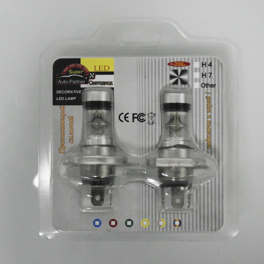 2 шт. Автомобильные светодиодные противотуманные фары H4 белые лампы 100 Вт 20 SMD