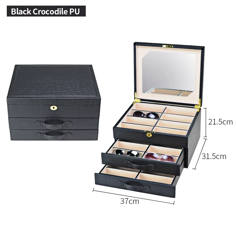 Black Crocodile PU Роскошная коробка для очков 24 чехол для солнцезащитных очков коробка для хранения часы и стенд для ювелирных украшений витрина из искусственной кожи - Цвет: Black Crocodile PU
