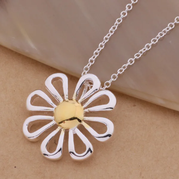 Золотой цветок красивый дизайн серебряный цвет кулон ожерелье Модные ювелирные