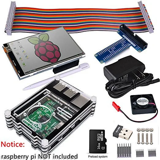 Raspberry Pi 3 2 Полный стартовый комплект с USB адаптером + 5 дюймовый сенсорный экран 16