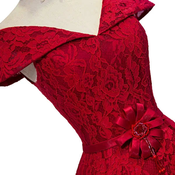 Индивидуальный заказ 2017 Бургундия Scoop шеи Полное Кружева Вечерние платья Иллюзия