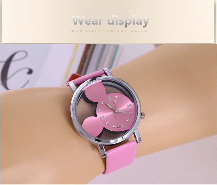 Relogio Feminino Luxo женские часы с кристаллами женские Роскошные Кварцевые с кожаным Микки Маусом Kad N Saatleri Новинка 3