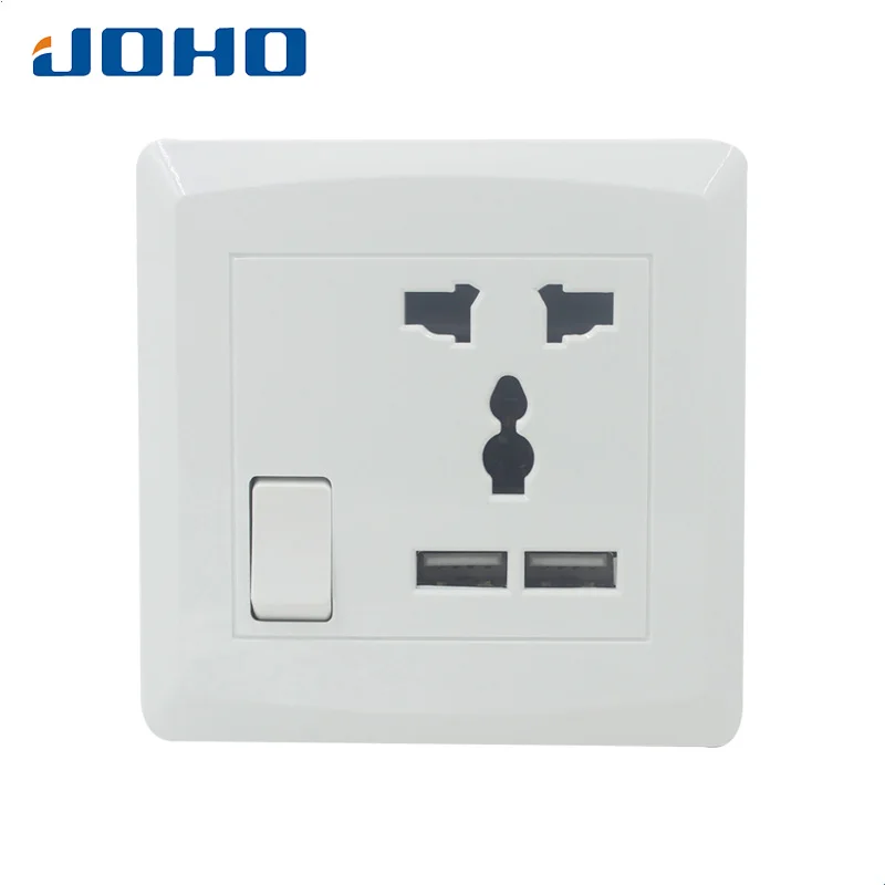 Настенная розетка JOHO 13A блок питания с двумя USB разъемами стандартный
