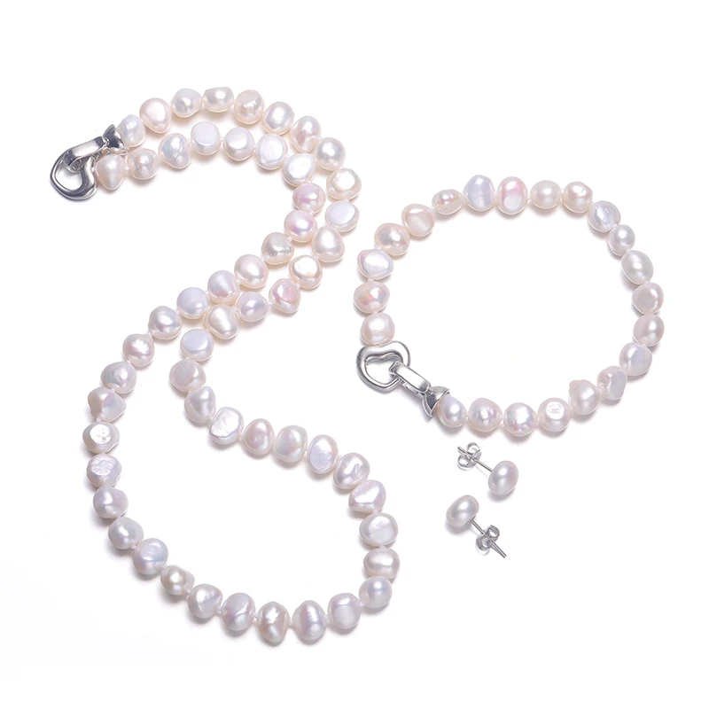 

DAIMI Baroque Pearl Sets 8-9mm Freshwater Pearl Jewelry Sets For Women Party Jewelry Heart Clasp Can DIY to Long Necklace