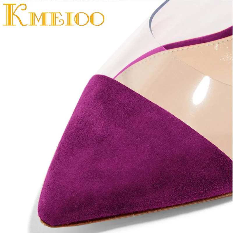 Kmeioo/Модные прозрачные босоножки с острым носком на высоком каблуке тонком без