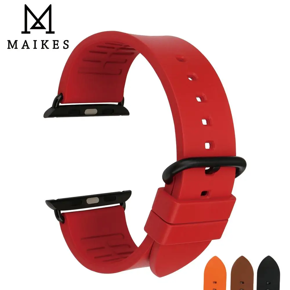 

MAIKES Watch Accessories Rubber Strap For Apple Watch Bands 44mm 42mm & Apple Watch Band 40mm 38mm Fluorocarbon Watchbands