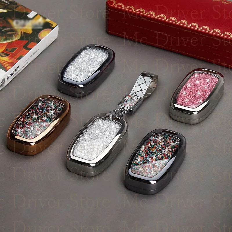 

Car Key Case Diamond Shell For Audi A4L A6L B6 B7 B8 A4 Q5 Q3 Q7 A3 A5 A6 A8 With Keychain Smart Remote Car Key Protector Holder