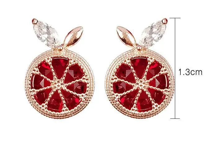 Летние серьги с оранжевым лимоном золотистые красные циркониевые гвоздики для