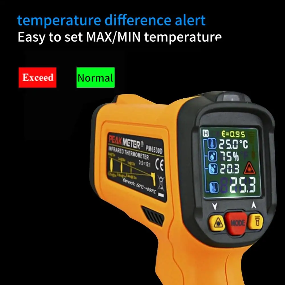infrared thermometer PEAKMETER PM6530D digital thermometer hygrometer electronic temperature sensor humidity meter K-type pyrome