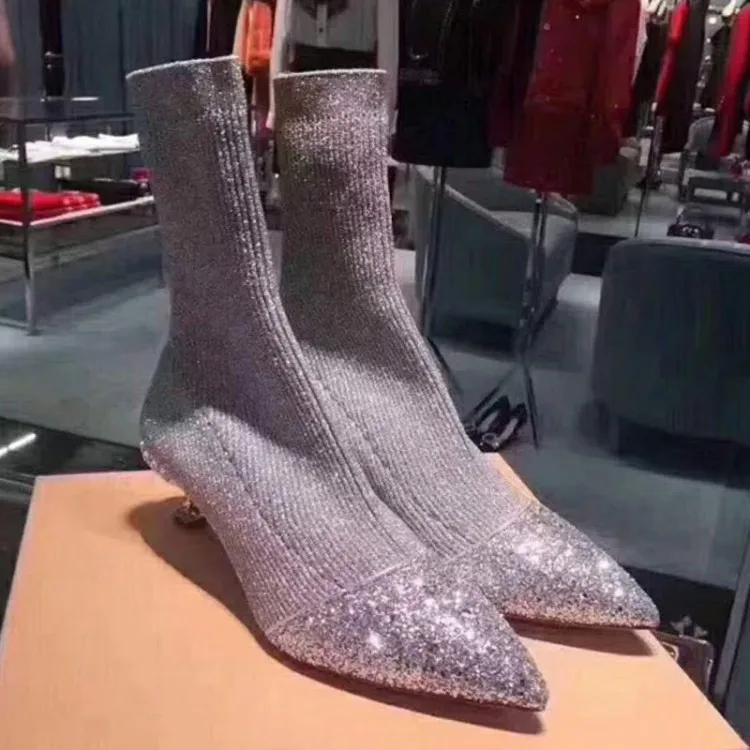 Punta FINA con Botas де Mujer Europa Y Лос Estados Unidos Nueva плата lentejuelas gatos Перро un Solo calcetines Botas|Женские