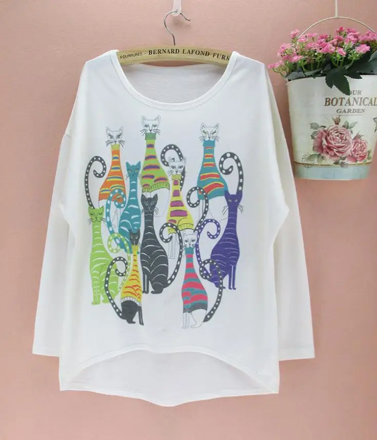 Новинка футболка с рисунком милых кошек женская одежда яркая Женская Прямая