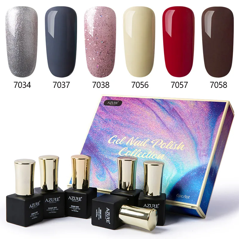 Set 7 Azure beauty, 6 шт./лот, Гель-лак для ногтей,, 7 мл, цветной, гель для ногтей, набор, гель для ногтей, гель для ногтей, УФ-лак для ногтей, долговечный, Набор лаков для ногтей - Цвет: Set 7
