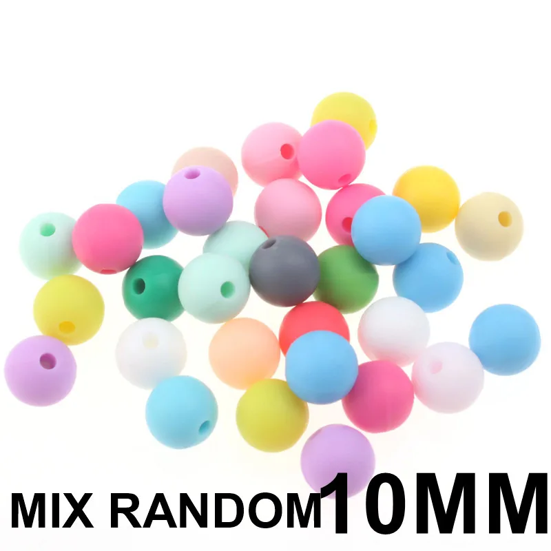 Mix Random 100 шт 10 мм круглые силиконовые прорезыватели свободные бусины для изготовления ювелирных изделий Bpa бесплатно Diy Детская соска для успокаивания цепи - Цвет: Mix Random