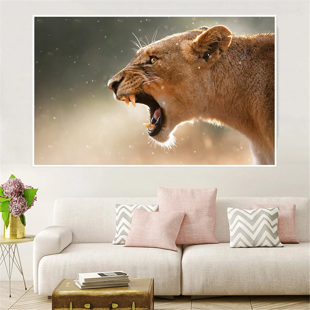 Холст Плакаты украшения для дома настенное искусство грива Саванна Лев картины