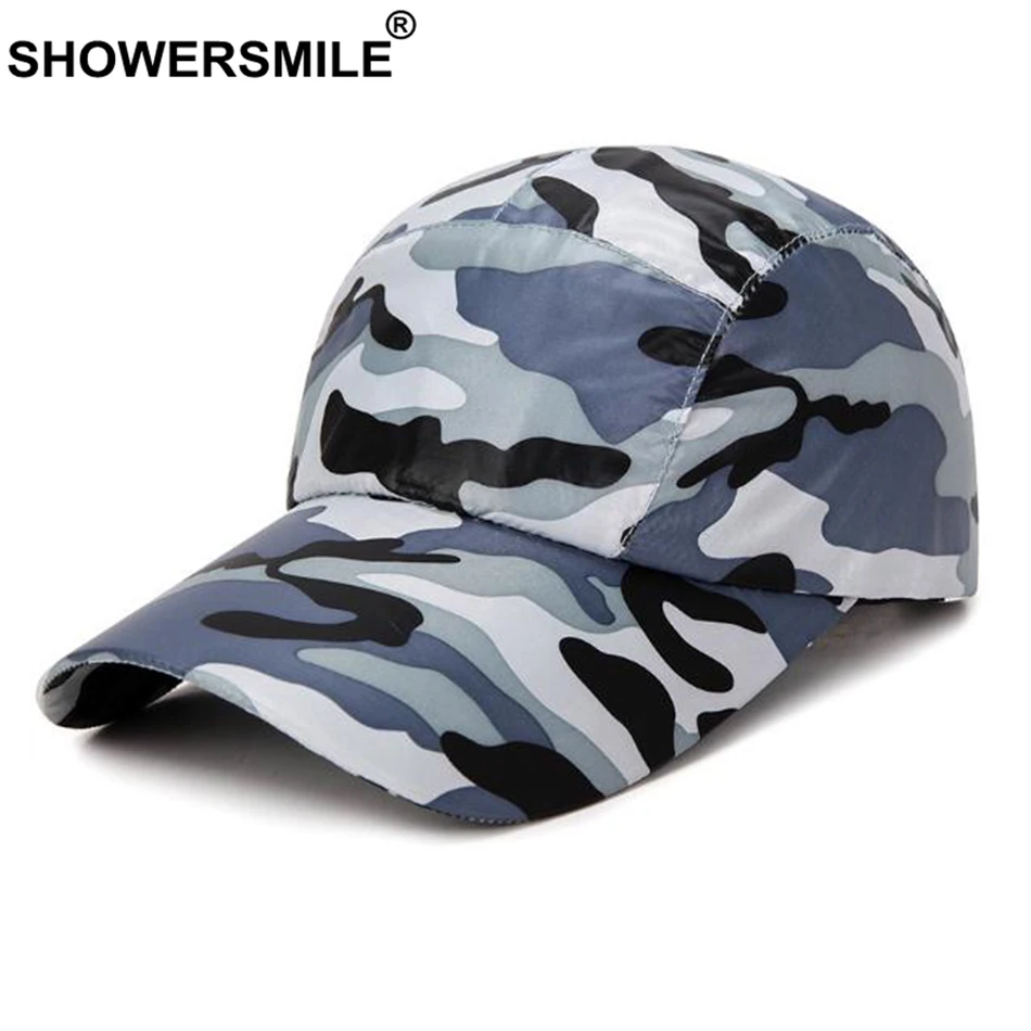 SHOWERSMILE мужская бейсбольная Кепка камуфляжная летняя кепка уличная синяя Snapback дышащая мужская Спортивная Кепка Регулируемая альпинистская Кепка папа