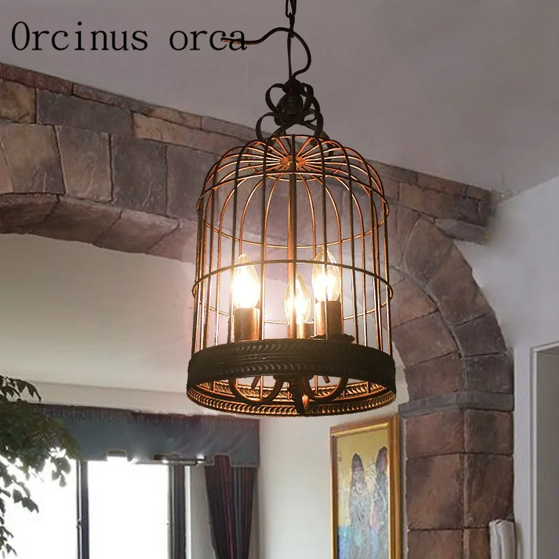 

European style iron bird cage chandelier retro personality bar table lamp three restaurants bars clothing stores chandeliers