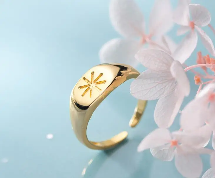 Подлинное Настоящее серебро 925 пробы, хорошее ювелирное изделие, Золотая Звезда, открытое регулируемое кольцо для женщин GTLJ1594