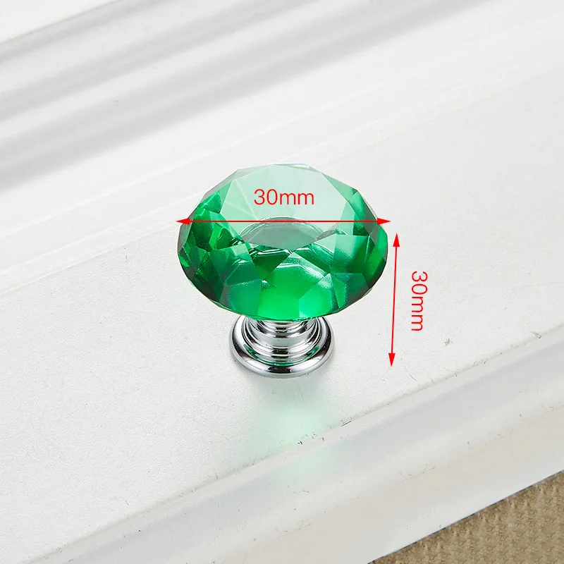 30mm Green KAK ручки шкафа Diamond Форма с украшением в виде кристаллов стеклянные ручки 30 мм 40 мм шкаф ручки для выдвижных ящиков Кухня оборудование для обработки мебели - Цвет: 30mm Green