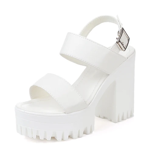 white shoes Gdgydh/летние босоножки на квадратном каблуке; Женская Классическая Повседневная обувь; Босоножки на платформе с ремешком на щиколотке; Новинка года; сезон лето; Цвет черный, белый - Цвет: white shoes