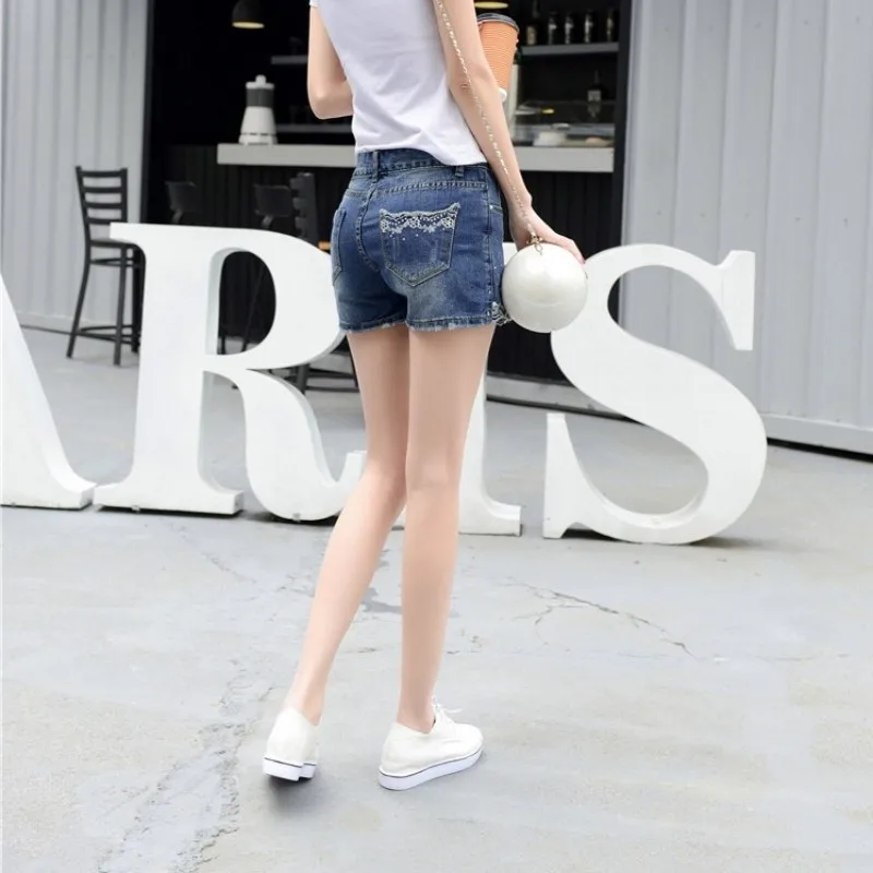 Women Summer Denim Shorts Skirts Embroidery Diamond Korean Plus Size Ladies Jeans Shorts Female Casual Fashion Blue Streetwear