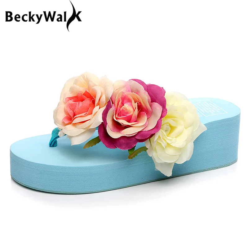 BeckyWalk/женские летние пляжные сандалии с тремя цветами шлепанцы на платформе