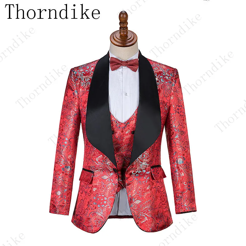 Thorndike красный жаккард Свадебный Мужской Костюм Под заказ костюмы для мужчин s костюм для жениха смокинг элегантный деловой повседневный костюм наборы