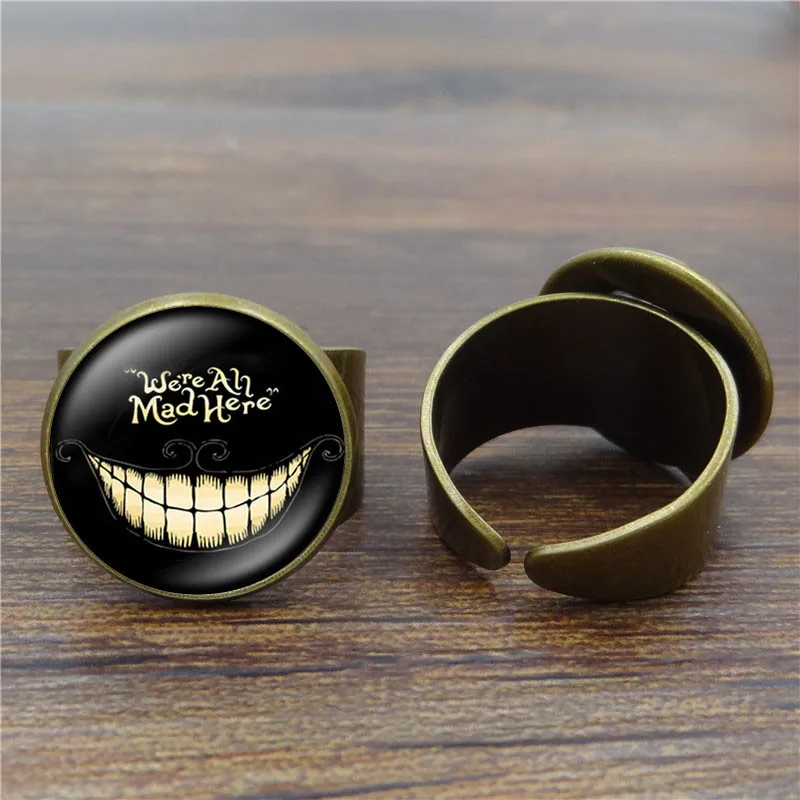 Алиса в стране чудес Винтажное кольцо искусство стеклянный купол чеширские