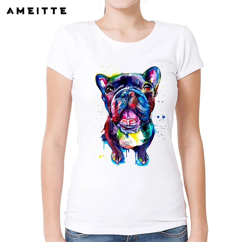 Футболка AMEITTE с акварелью Boston Terrier/питбулл/такса/Французский бульдог женская