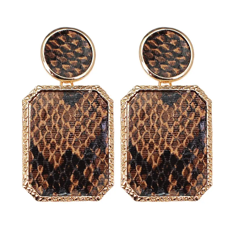 Женские кожаные серьги ZA геометрические свисающие с принтом змеиной кожи