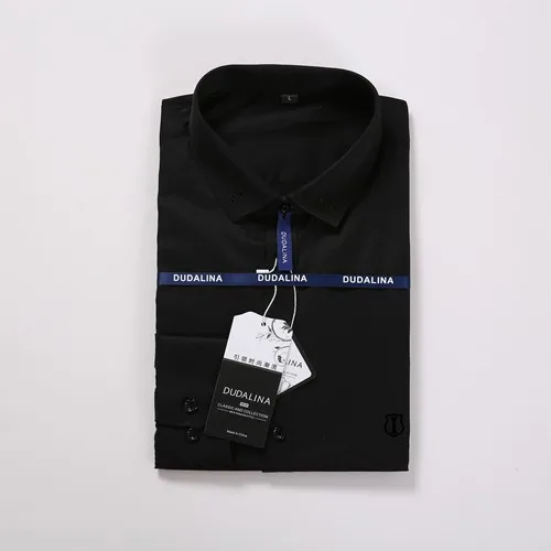Aramis Sergio K Dudalina, мужская рубашка, Camisa Social Masculina,, мужская рубашка с вышитым логотипом, длинные рукава, деловые повседневные рубашки для мужчин - Цвет: IN-1708black