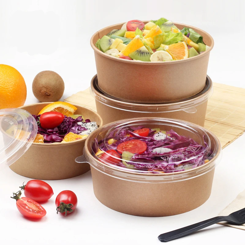 Коробка для упаковки пищевых продуктов, одноразовая коробка для еды на вынос, крафт-бумага, коробка для салата, для завтрака, для фаст-фуда, поднос с крышкой, лоток для выноса