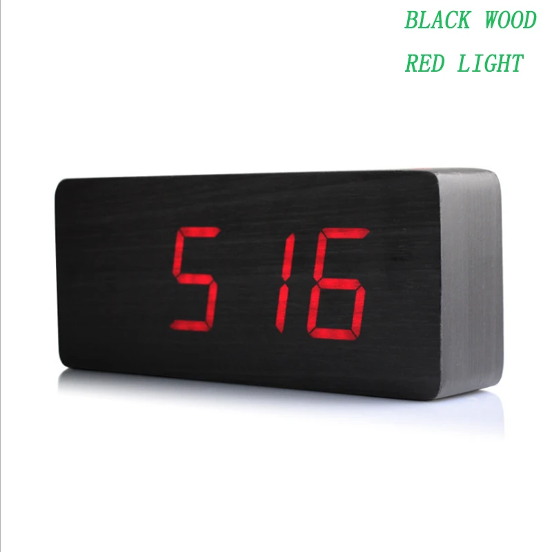 black wood red Высокое качество ручной работы деревянные цифры дизайн Будильник звуки Управление светодиодный дисплей деревянные часы дизайн 21*9*5 см reloj despertador - Цвет: black wood red