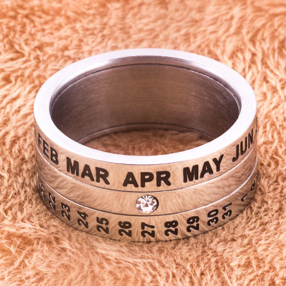 9 мм Количество и месяц буквы вращающиеся кольца для мужчин anillos Титан Нержавеющая сталь кольцо для вечеринки в стиле панк ювелирные изделия