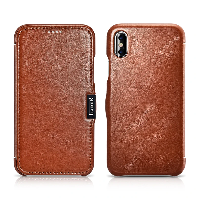 iCarer For iPhone X Case Cover Luxury Vintage Genuine Leather Magnetic Shockproof Armor Flip Phone for 10 Back | Мобильные телефоны