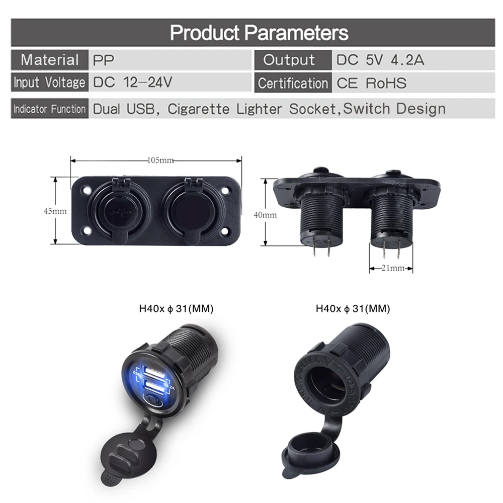 Аксессуары 12В/24В USB прикуриватель гнездо мотоцикла двойной 2 Мотокросс