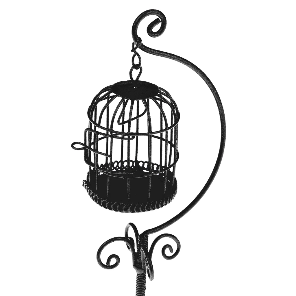 

1:12 Dollhouse Miniature Black Metal Bird Cage with Holder Stand Decor Doll House Layout Accessories Ornaments