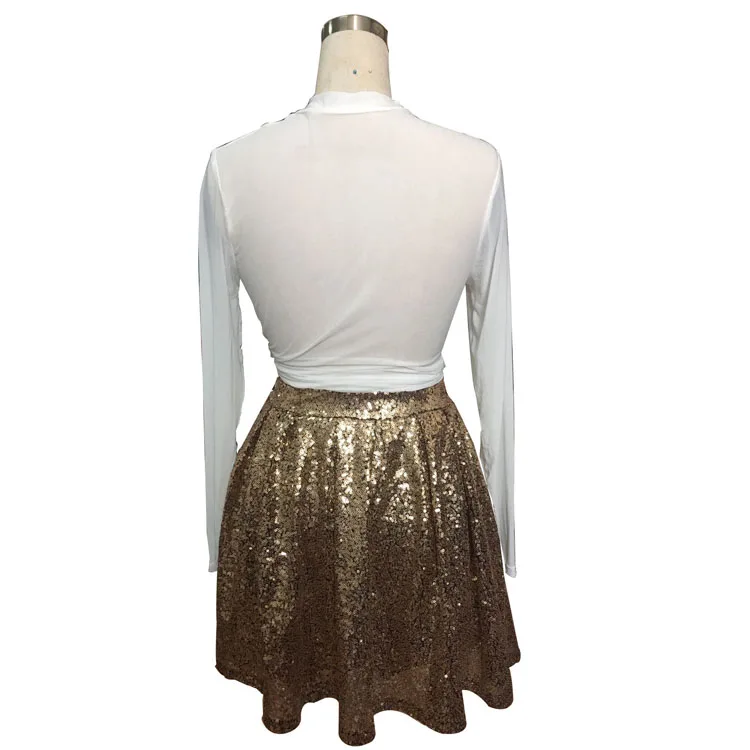 Женская короткая юбка с блестками золотистая трапециевидная вечерняя мини-юбка